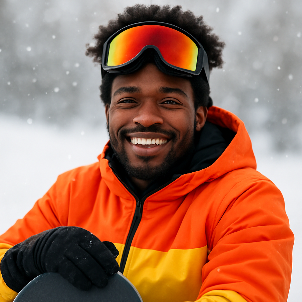 A confident snowboarder sitting in the snow with their board